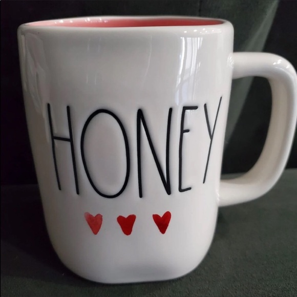 RAE DUNN Valentines Day /"HONEY/" Coffee Mug Pink Inside Watercolor Hearts